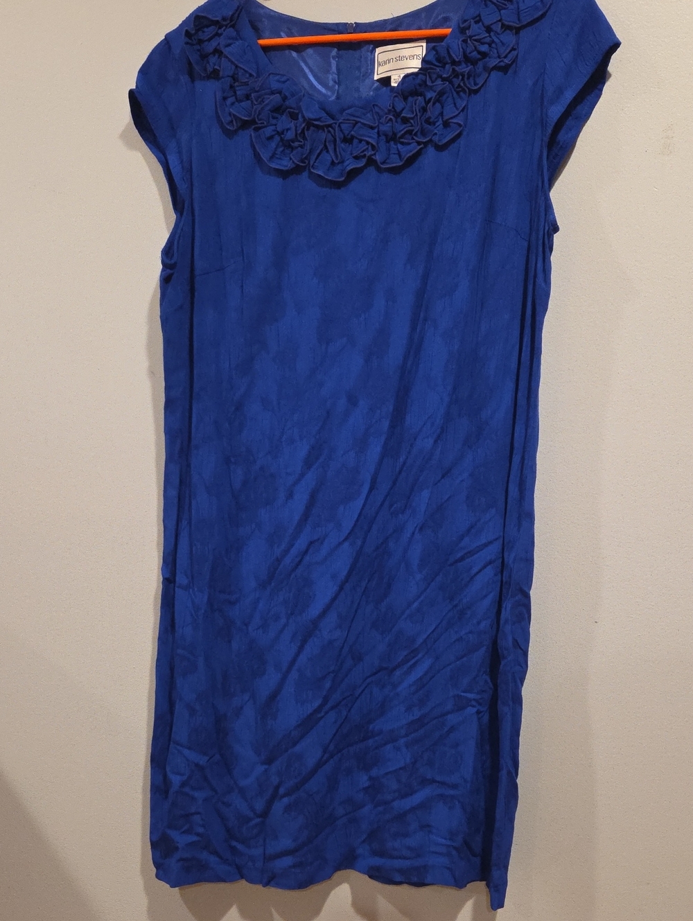 150. karin stevens Cobalt Blue Ruffle-Neck Midi Dress